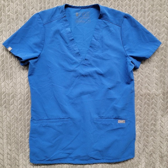 FIGS Technical Scrubs Top Womens XS Solid Blue Casma 3-pocket Scrub Top FW1100 - Picture 1 of 10